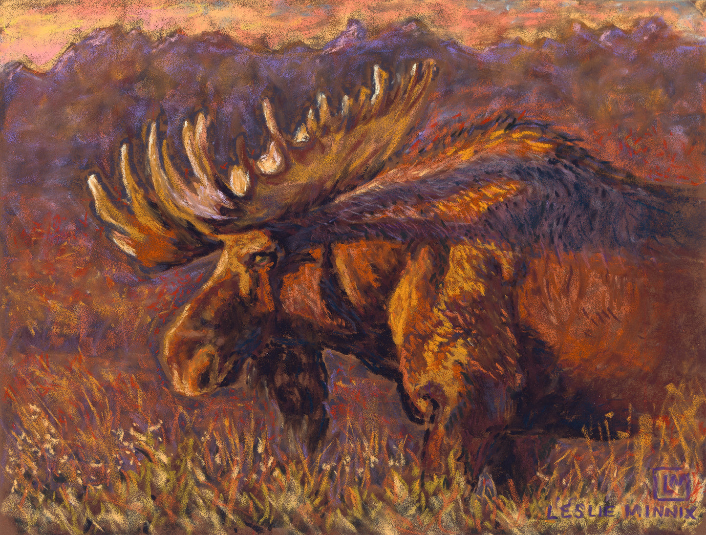 ORIGINAL: Pastel "Shadow Moose", 11" x 14" Artist: Leslie Minnix
