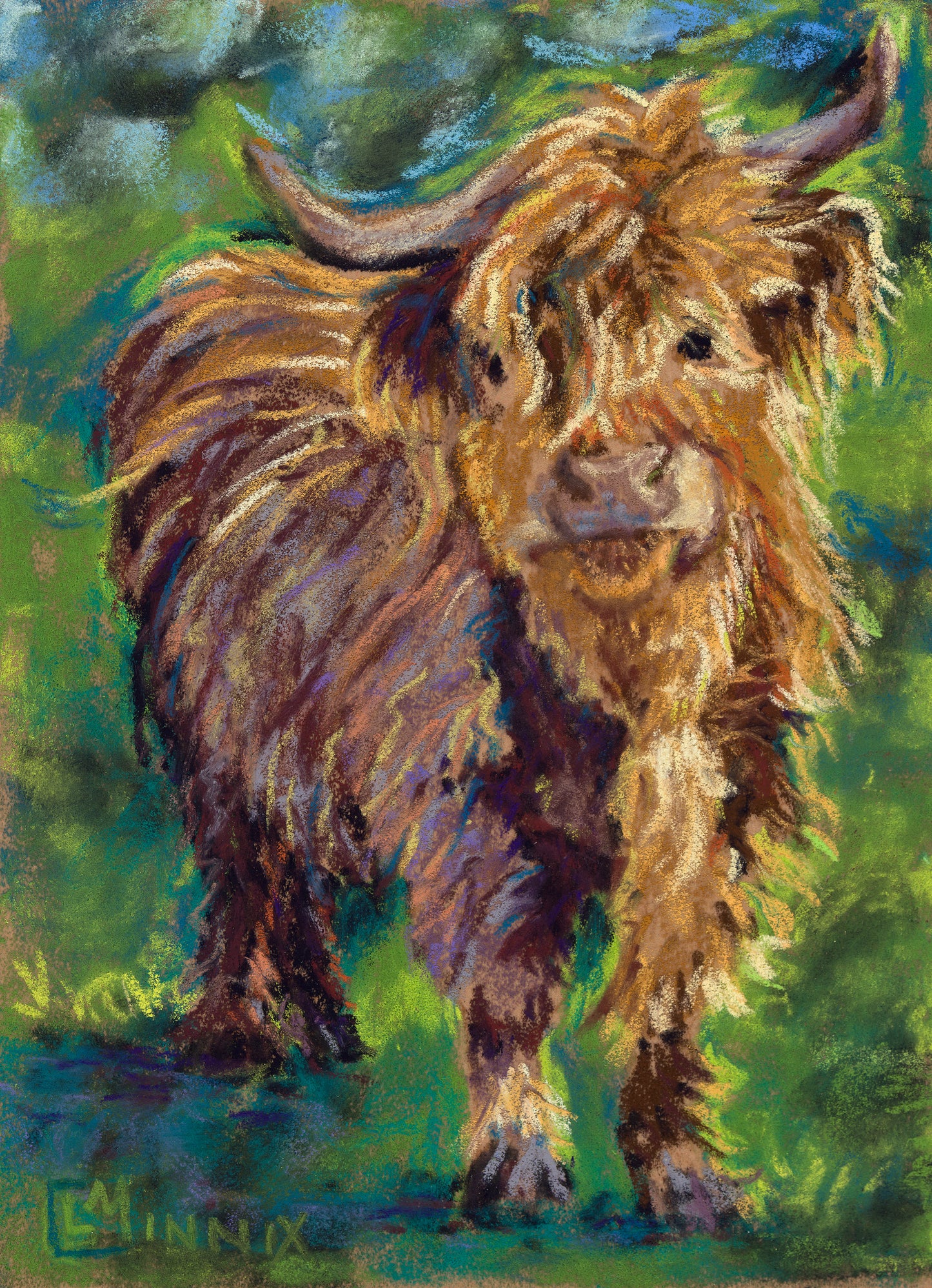 ORIGINAL: Pastel "What's Up Highland", 5" x 7" Artist: Leslie Minnix