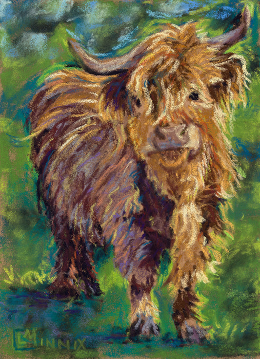 ORIGINAL: Pastel "What's Up Highland", 5" x 7" Artist: Leslie Minnix