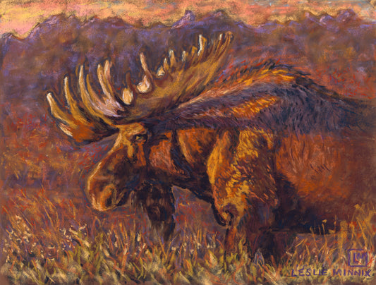 ORIGINAL: Pastel "Shadow Moose", 11" x 14" Artist: Leslie Minnix